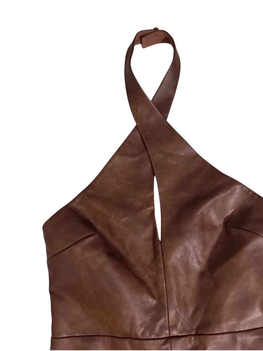 Tularosa Size Small Brown Faux Leather Becca Mini Dress Halter Sleeveless Party - Picture 3 of 8